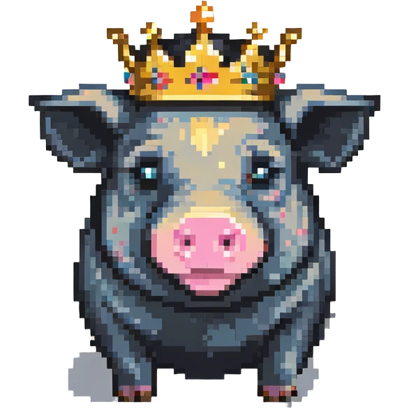 cute pig with a golden crown, chunky, colorful, simple, playful, pixel art style emoji