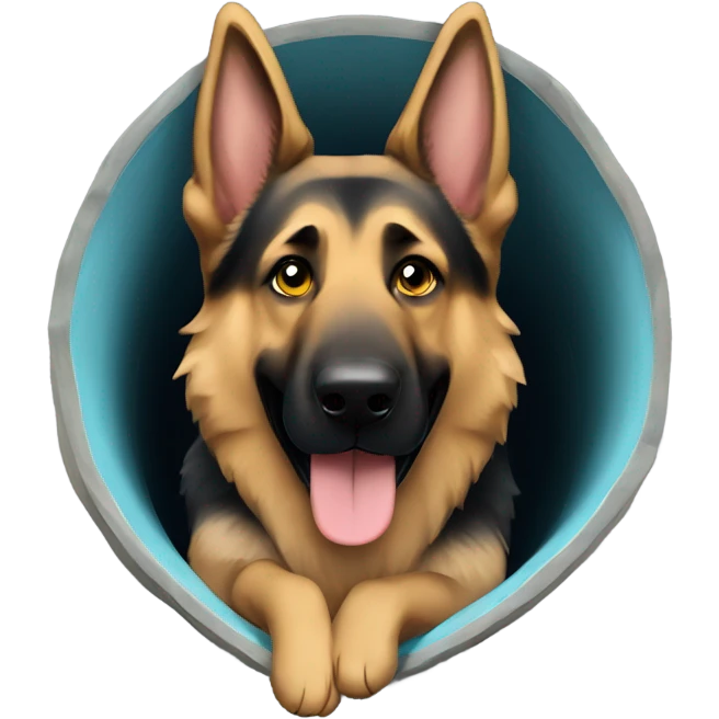 German shepherd going through agility tunnel  emoji