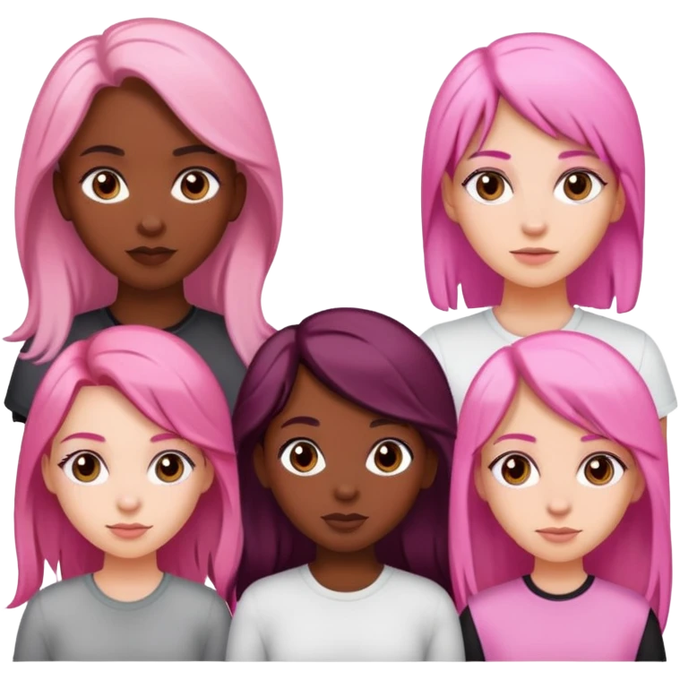 a black girl with dark brown hair next to a white girl with pink hair and a white girl with brown hair emoji