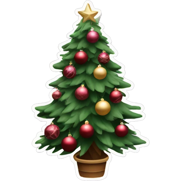christmas tree with burgundy christmas balls and toys aesthetic  emoji