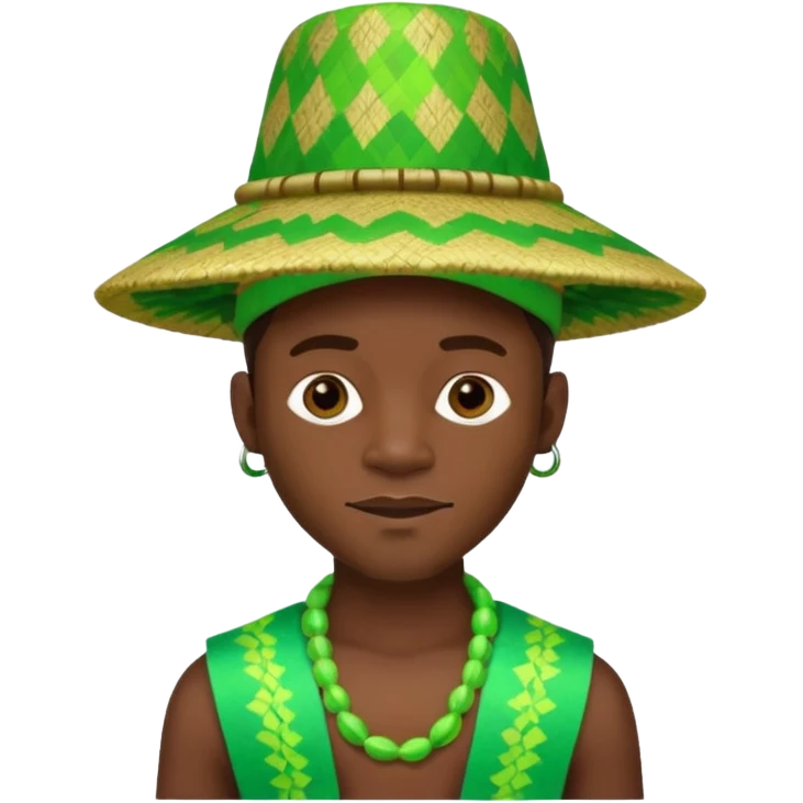 Create me an emoji of a cool Young Nigerian prince wearing a neon green gradient African patterns with "hula hat" (a Nigerian-inspired hat).  emoji