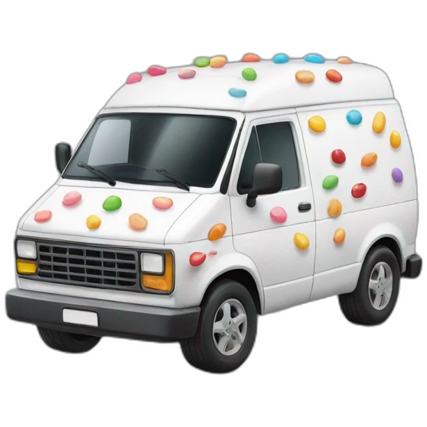 a white van with candy markings and a child inside emoji