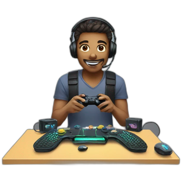 A gamer with gaming set up emoji