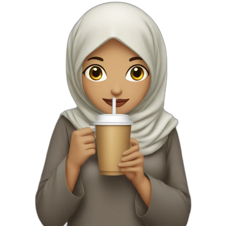 Hijabi girl with cold coffee  emoji