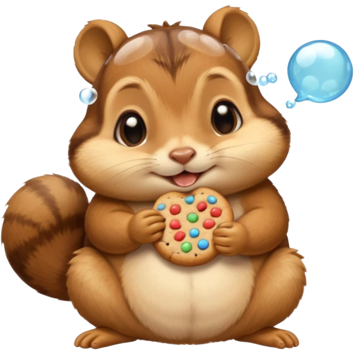 this exact chipmunk emoji eating cookie, w love bubbles around it ; in the same exact angle 🐿️ 🍪 emoji