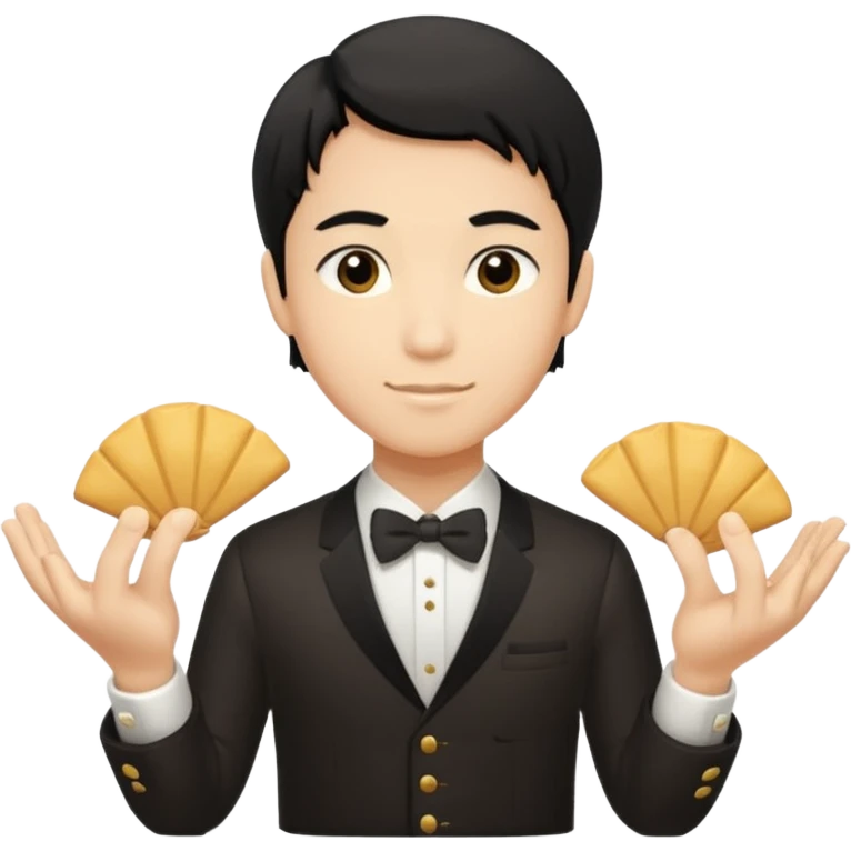 ligth black hair waiter with fortune cookies emoji