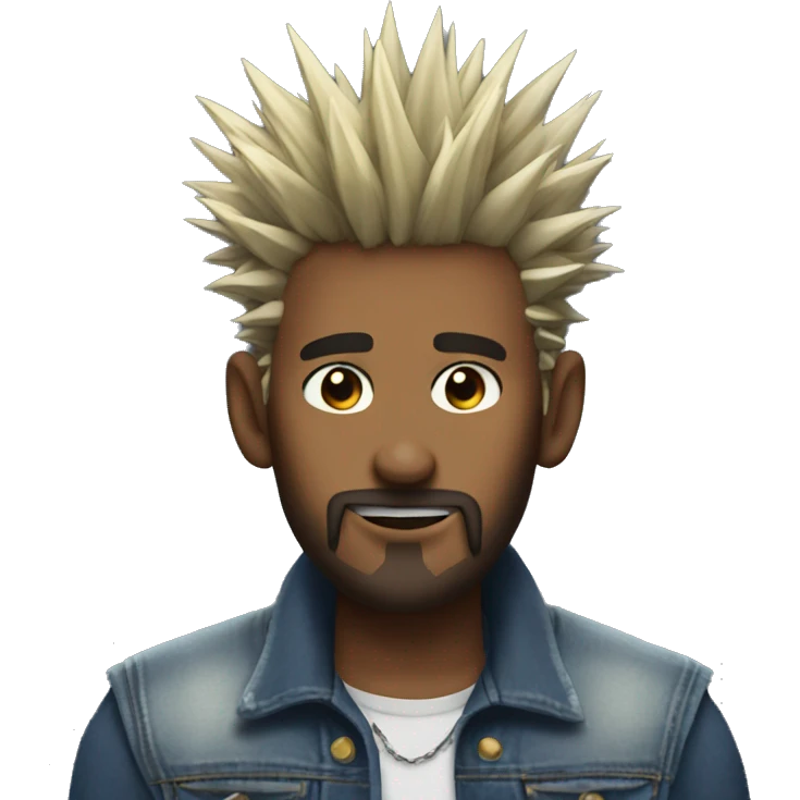 Edge lord with spikey frosted tips and a denim vest  emoji