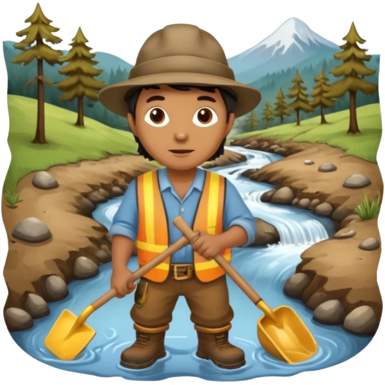 create a gold miner panning for gold near a stream emoji