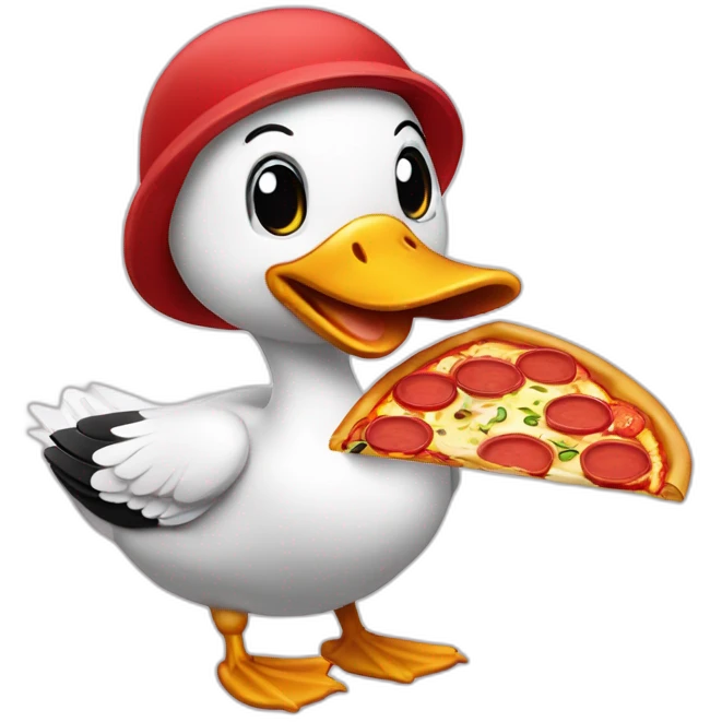 mignon canard qui mange une pizza emoji