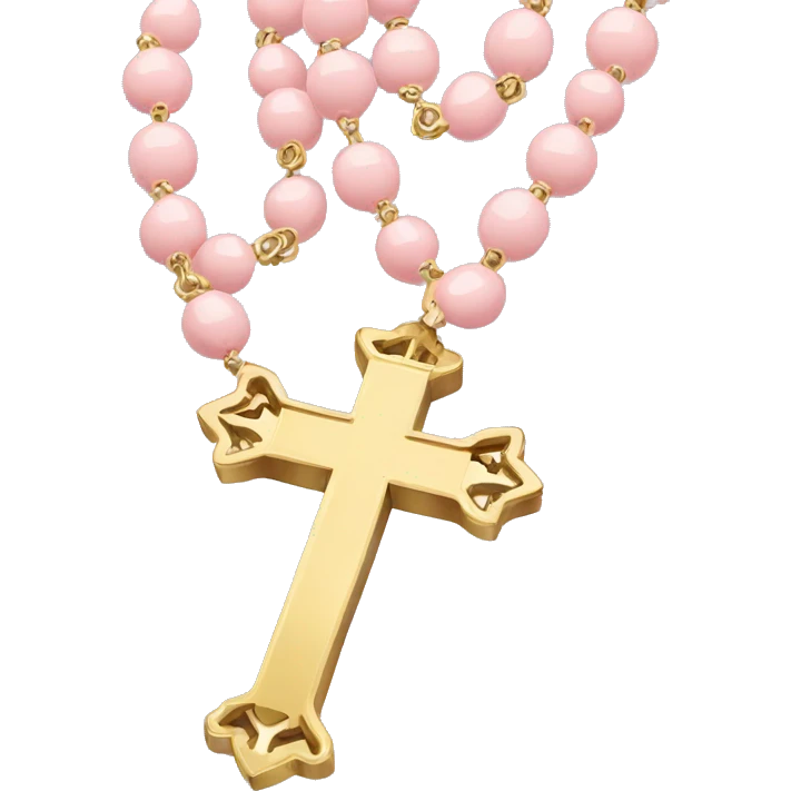 Light pink with gold cross rosary  emoji