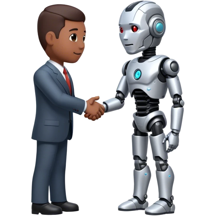 cyborg doing a handshake with business man emoji