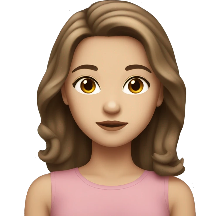 a white girl with shoulder length brown hair, brown eyes, small rosy lips emoji