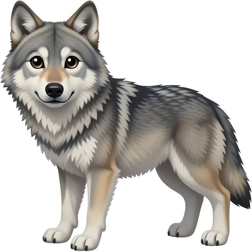 A small gray wolf standing on its legs and arms, looking at us with a frightened expression. The wolf's body is gray all over. emoji