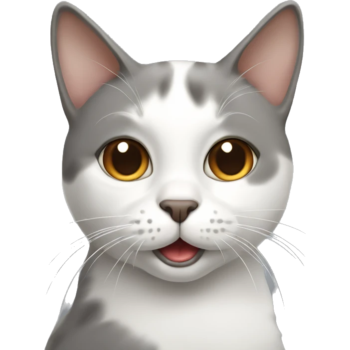 grey-white cat with brown face stocking out tongue emoji