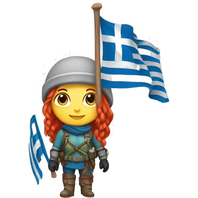 female winter mountaineer red hair with greek flag and easter egg emoji