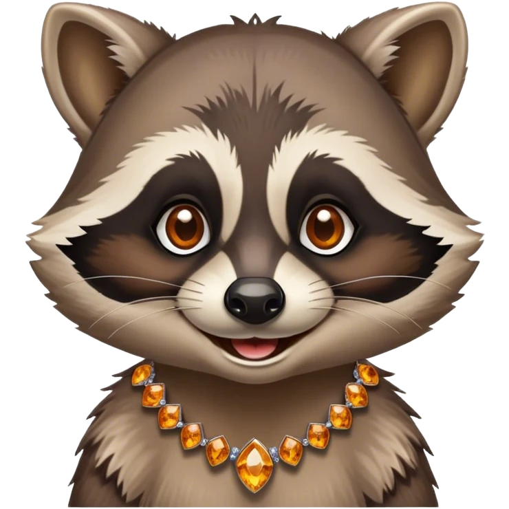 Steampunk style illustration depicting a happy raccoon with tanned skin, adorned with amber and diamonds emoji