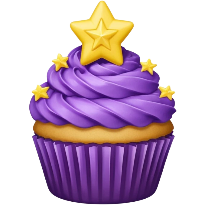cupcake with purple frosting and a star-shaped candy emoji