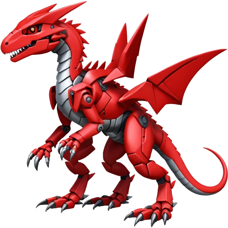 Cool Edgy Futuristic Red Digimon-Fakemon-Guilmon-Velociraptor-Dragon-Mecha full body emoji