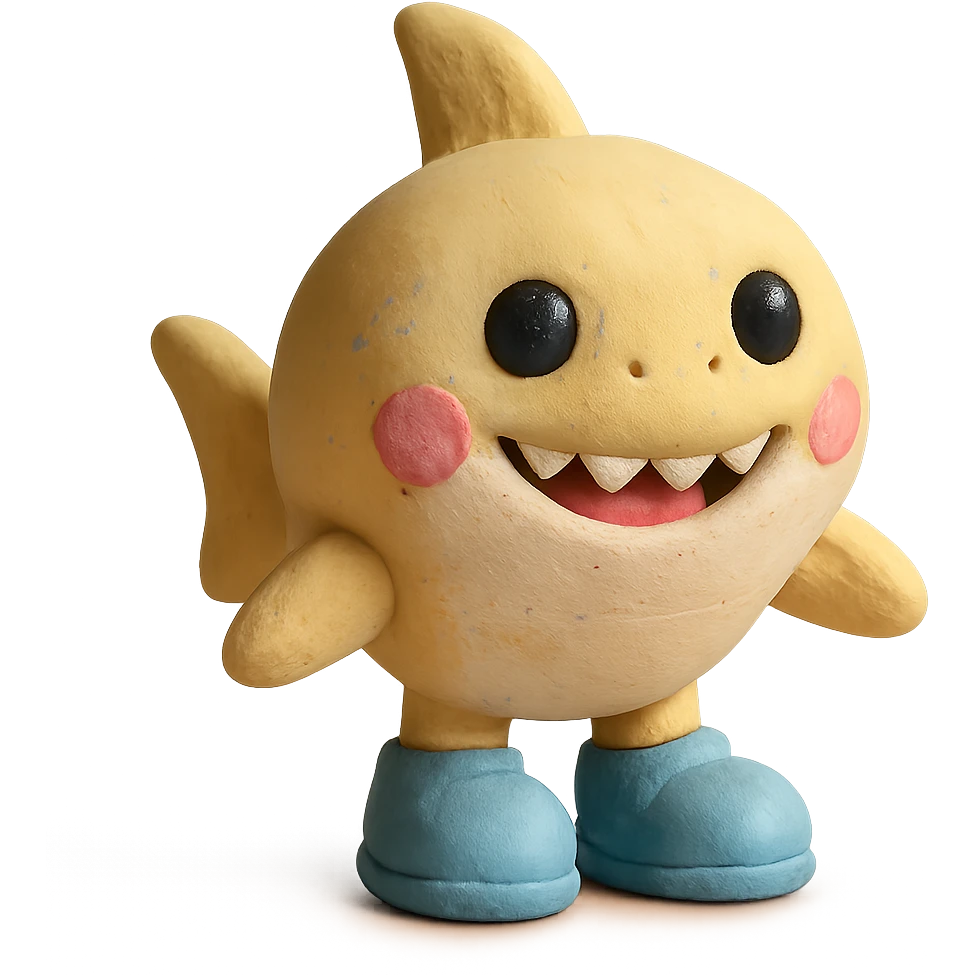 claymation style baby shark with shoes, pastel colors emoji
