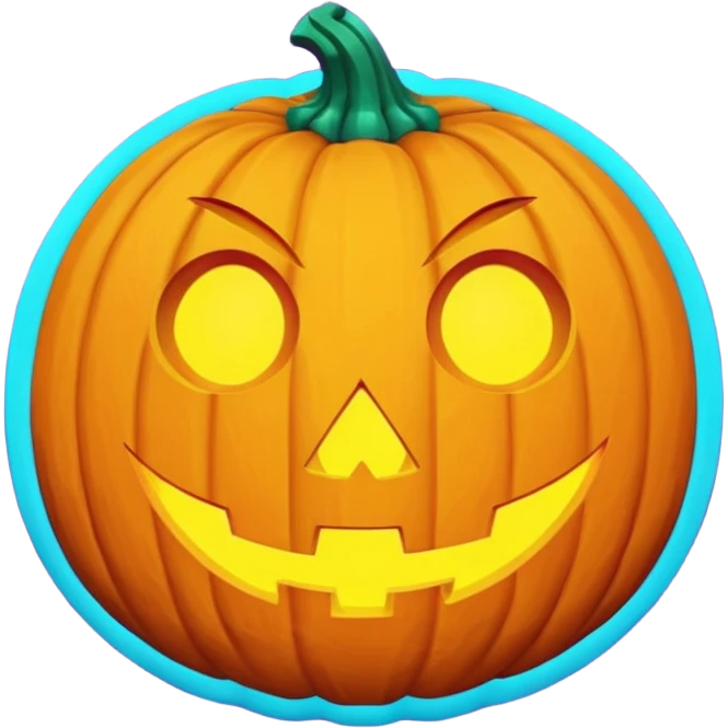 futuristic jack-o'-lantern face emoji, purple and cyan colors only, dark background emoji