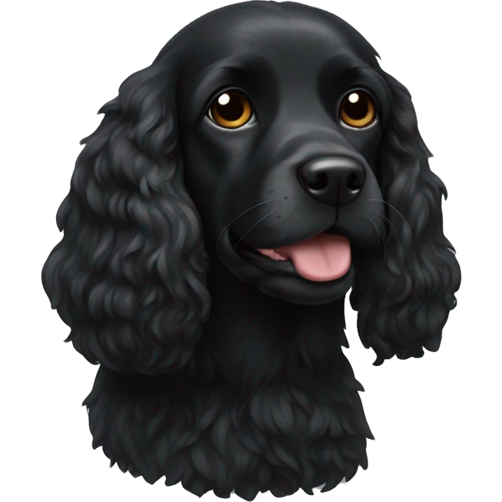 Small completely black spaniel with black fur on his whole face and white fur only on his chest emoji