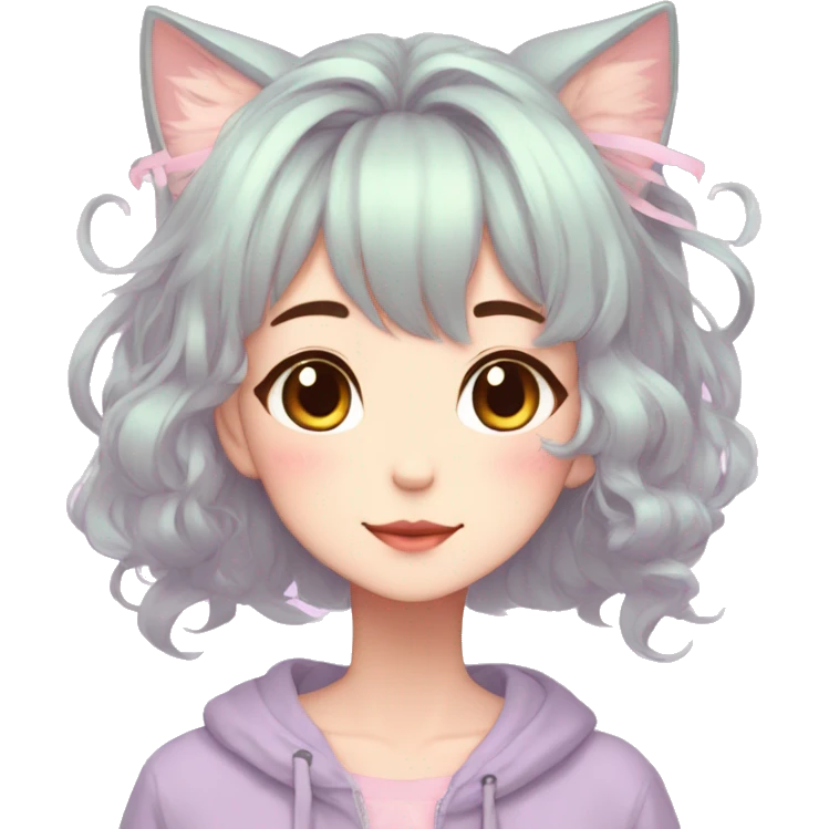 Gorgeous pastel anime girl with blushing face and hair garnitures and pretty hair and cat ears aesthetic trending style emoji