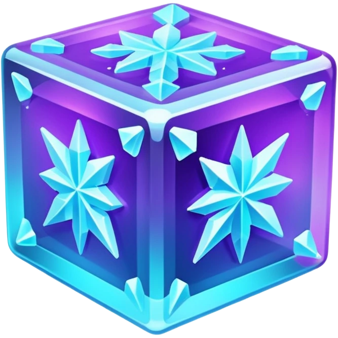 glowing ice crystal cube, icy neon cyan highlights, purple neon accents. emoji
