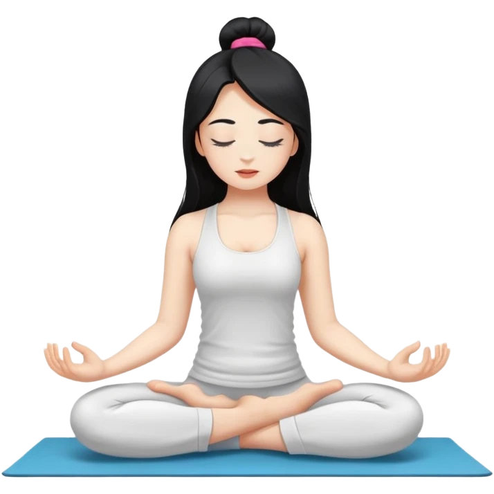 Yoga posing girl with white skin, long black hair and eyes closed emoji