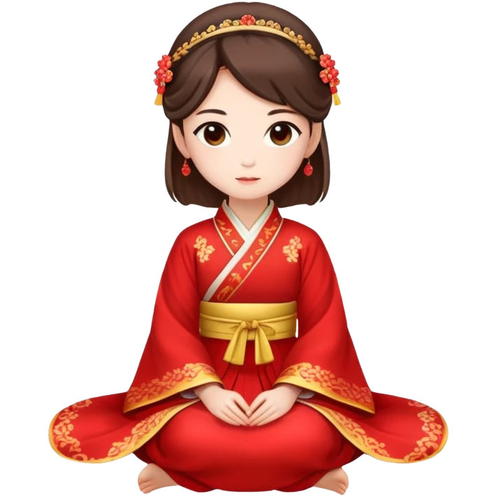 Beautiful girl wearing red Hanfu wedding dress sitting emoji