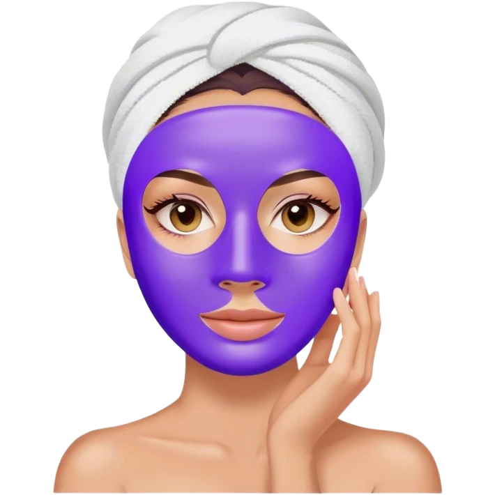 Lady with purple face mask spa beauty full face relaxing emoji