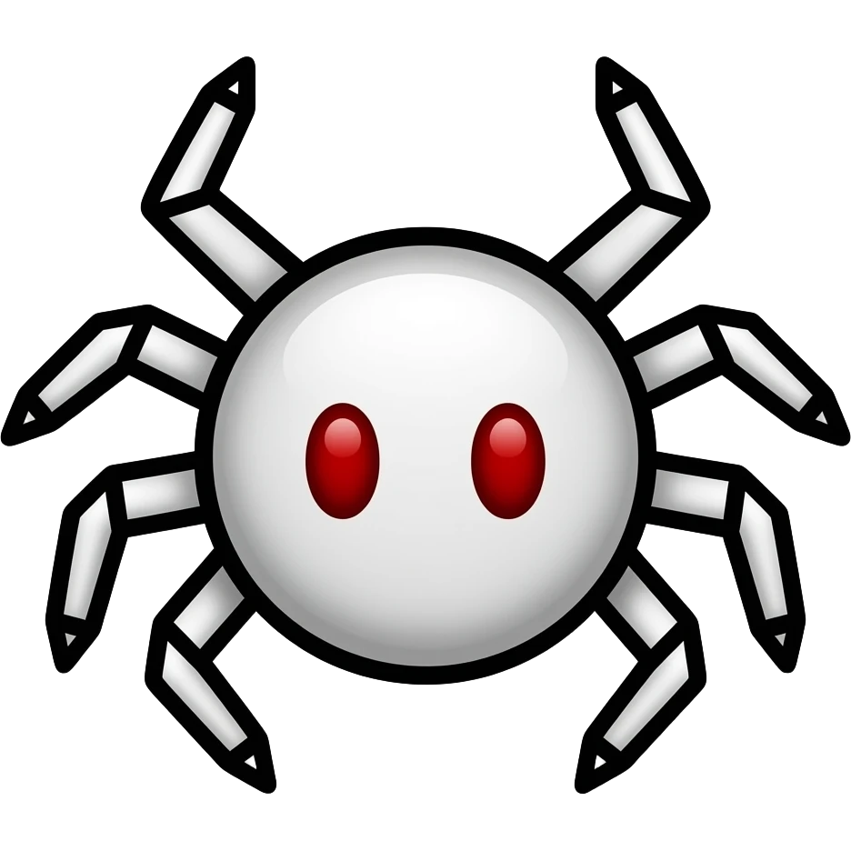 minimalist spider doodle, round circle body, two red dot eyes, only top and bottom legs (no side legs), thin bent legs, top antenna legs very close together, simple black outline, sketch style emoji