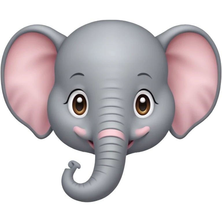 A cute, friendly cartoon elephant face smiling broadly. Big sparkling eyes, rosy cheeks, soft rounded shapes, pastel colors, children's book illustration style, heartwarming emoji