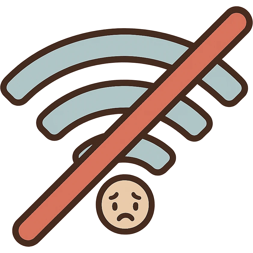 flat toon style minimalist Wi-Fi symbol with a red slash, incomplete signal bars, white background emoji