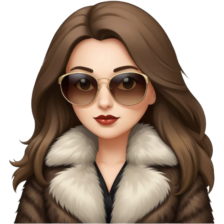Beautiful realistic long hair light brunette mob wife with fur coat Sun Glasses emoji