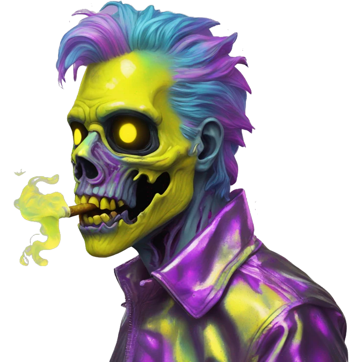 .Zombie_ Vaporwave black holographic oilslick zombie unicorn smoking yellow caution tape  emoji