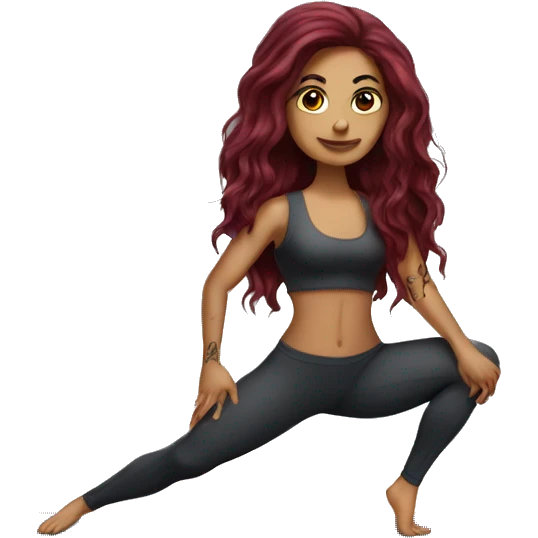 Beautiful tattooed  burgundy long haired woman doing Pilates emoji