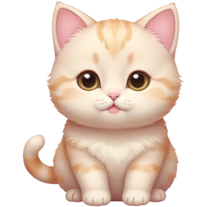 Cinematic chubby pastel kitten, big round eyes full of wonder, tiny paws reaching up, soft fluffy fur glowing in warm light, delicate heart-shaped nose, irresistibly cute and snuggly. emoji