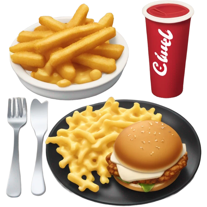 A Chick-fil-A meal with grilled chicken, mac & cheese, and waffle fries emoji