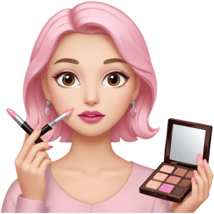 clean girl aesthetic emoji, applying lip gloss, glowing skin, natural brows, hair in a claw clip, soft pink and nude palette emoji