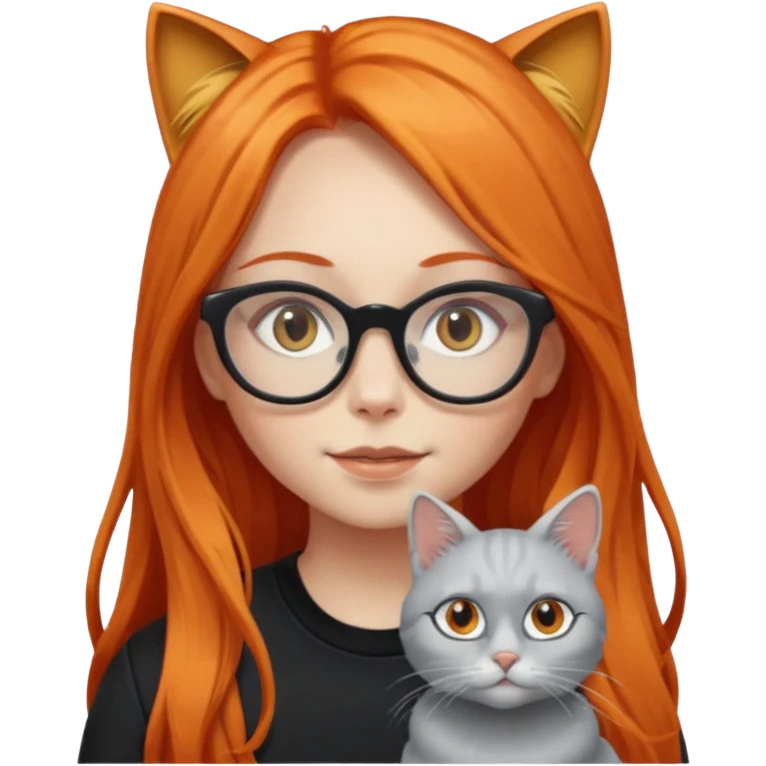 girl with very long orange hair, and silver cat-eyed glasses. Black clothes emoji