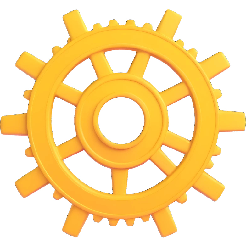 yellow cog wheel 3D look shiny highlights emoji