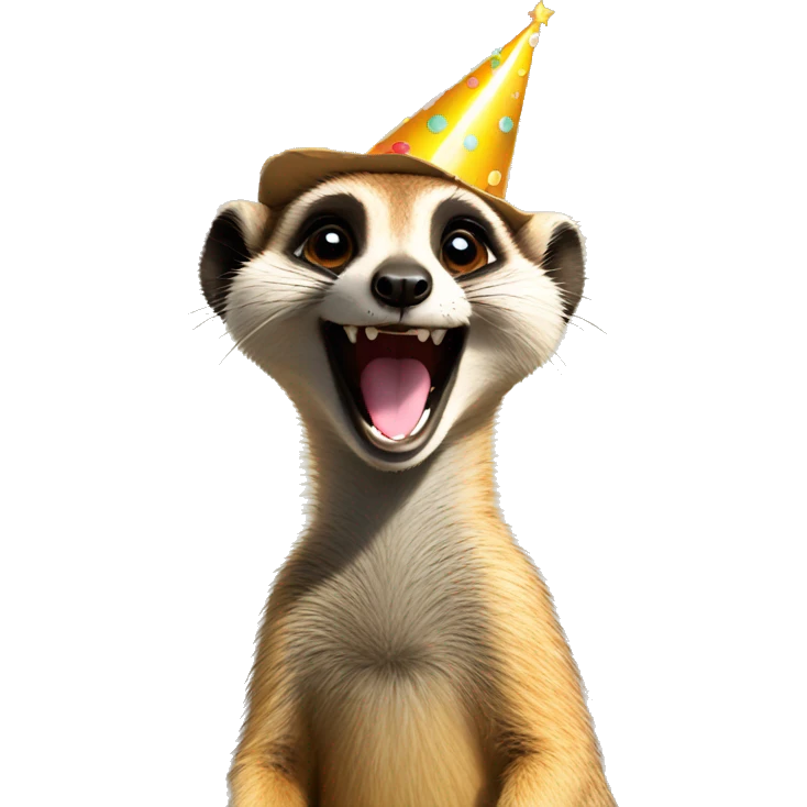 laughing meerkat with birthday hat emoji