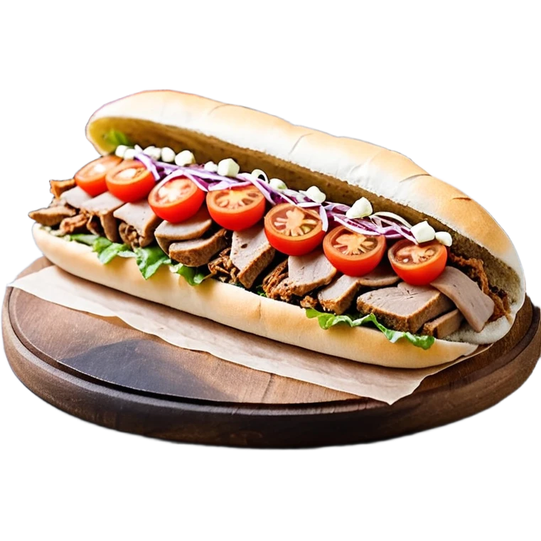 Döner im frisch aufgebackenen Fladenbrot, außen leicht knusprig, innen weich. Gefüllt mit saftigem Dönerfleisch, knackigem Salat, Tomaten, Zwiebeln und Kräutersauce. Warme Food‑Fotografie, hohe Details, natürliche Farben, appetitliche Präsentation, Fokus auf Texturen und Frische.“ emoji