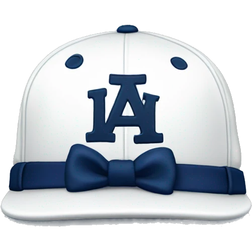 a white baseball hat with a navy blue bow on it emoji