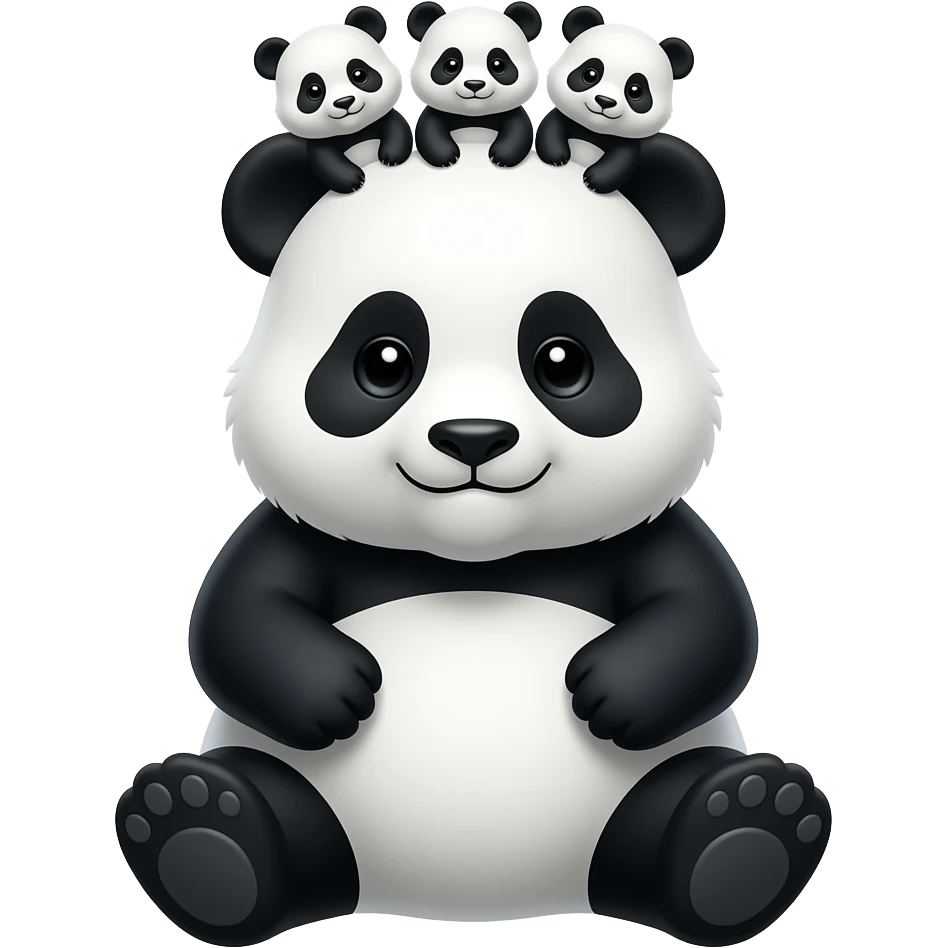 A fat panda that is sitting with 3 baby pandas sitting above its head emoji