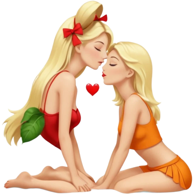 two beautiful blonde women kissing barefoot emoji