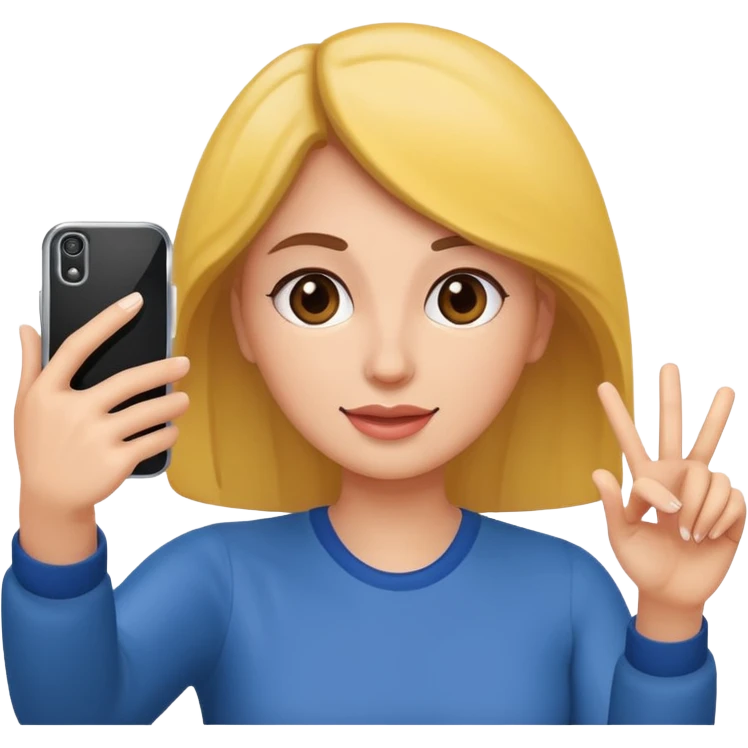 woman holding her phone having selfie emoji
