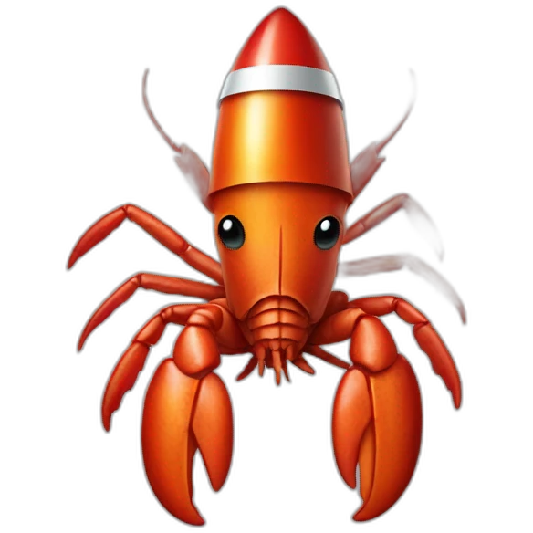 A lobster wearing a space rocket hat emoji