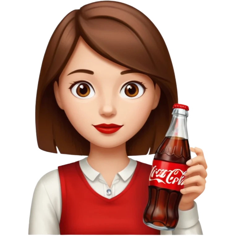 a girl with brown hair drinking a bottle of coca cola emoji