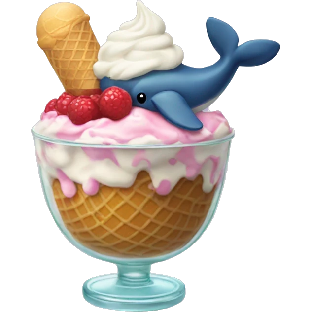 ice cream sundae with a whale on top emoji